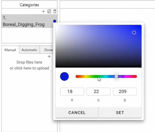 color picked in categories pane